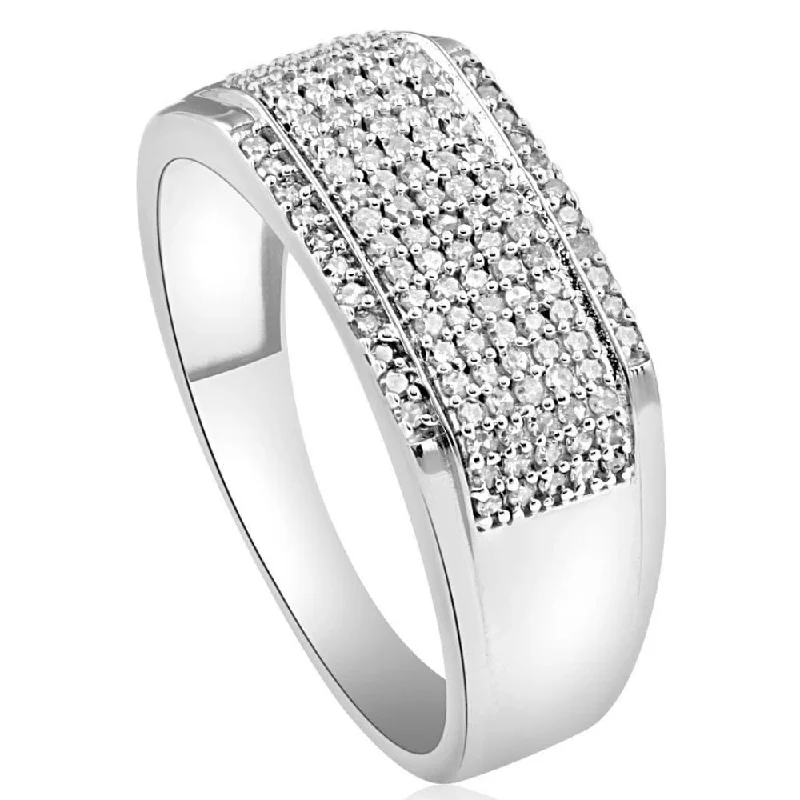 1/2Ct Men's Pave Diamond Ring in White Gold