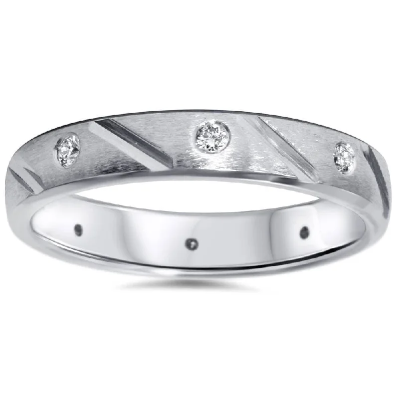 1/4ct Mens Diamond Wedding Ring White Gold Comfort Fit