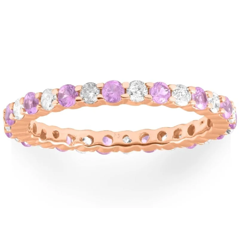 1 cttw Pink Sapphire & Diamond Wedding Eternity Ring Rose Gold