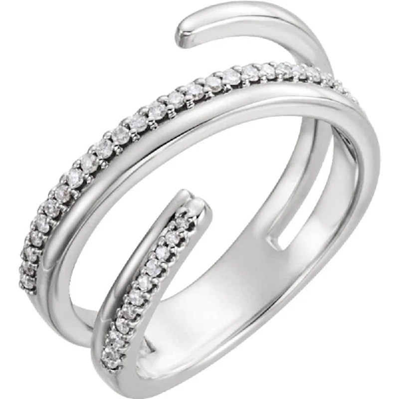 14kt White 1/6 CTW Diamond Negative Space Ring Right Hand Twist Ring