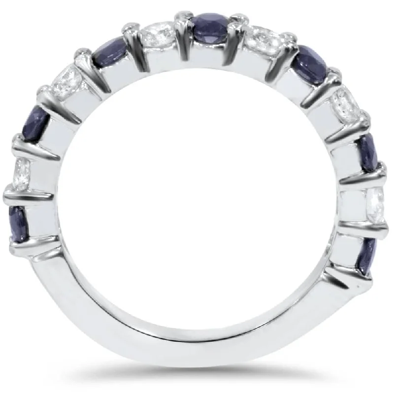 2ct Diamond & Blue Sapphire Wedding Ring White Gold