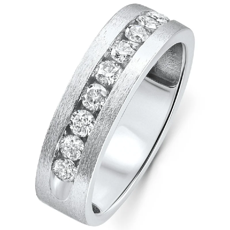 3/4ct Mens Diamond Channel Set 7mm Brushed Wedding Ring White Gold