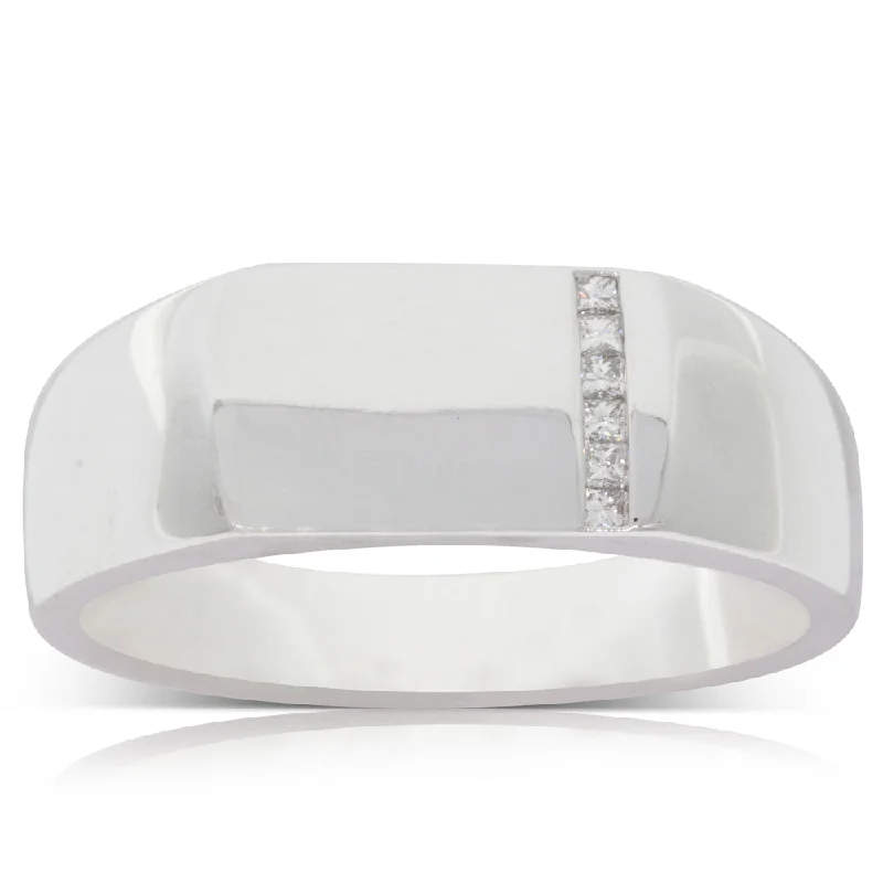 9ct White Gold .06ct Diamond Mens Signet Ring