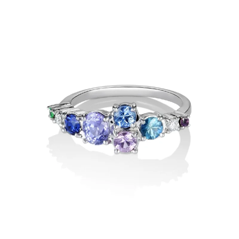 Varnaya Vatina 18K Gold Ring w. Sapphires, Amethyst, Tsavorite & Diamonds