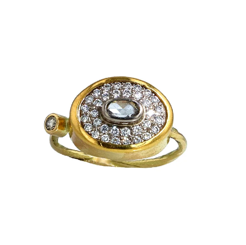 Pavé Cocktail 18K & 22K Gold Ring w. Diamonds