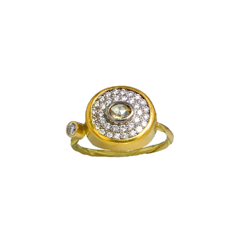 Pavé small Cocktail 18K & 22K Gold Ring w. Diamonds