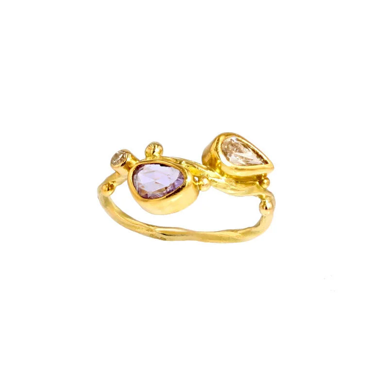 Seafire 18K & 22K Gold Ring w. Diamond & Sapphires