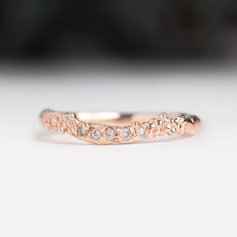 Curved Diamond Wattle Leaf Wedding Ring