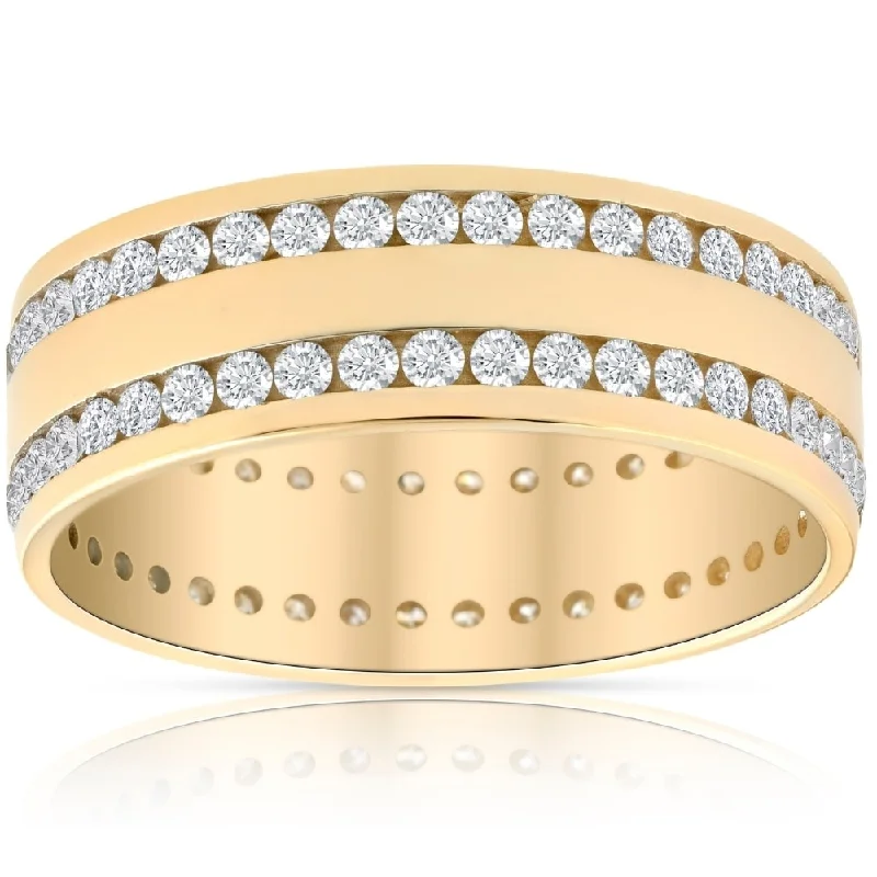 Mens 1 3/8Ct Diamond Eternity Ring Yellow Gold Double Row High Polished