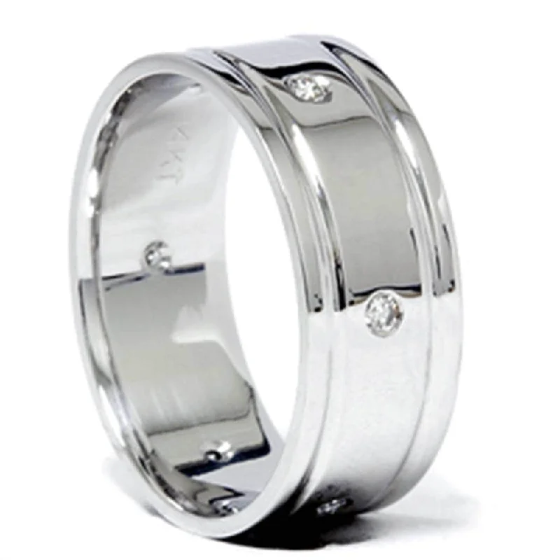 Mens 8mm White Gold Comfort Wedding Diamond Band