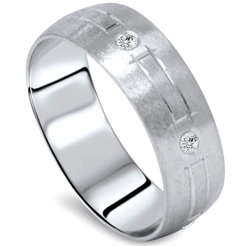 Mens White Gold Diamond Swiss Cut Wedding Band