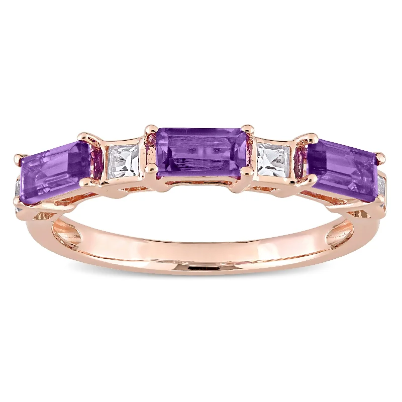 Miadora 10k Rose Gold Baguette & Square Amethyst & White Topaz Stackable Eternity Wedding Band Ring