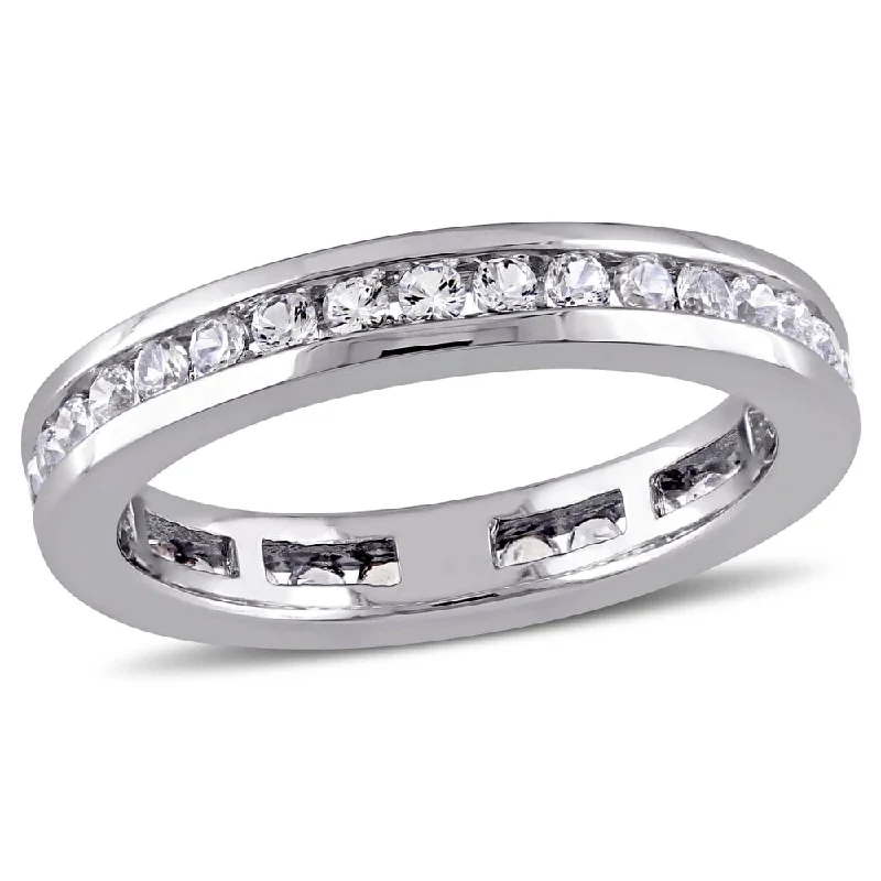 Miadora 10k White Gold Created White Sapphire Eternity Band