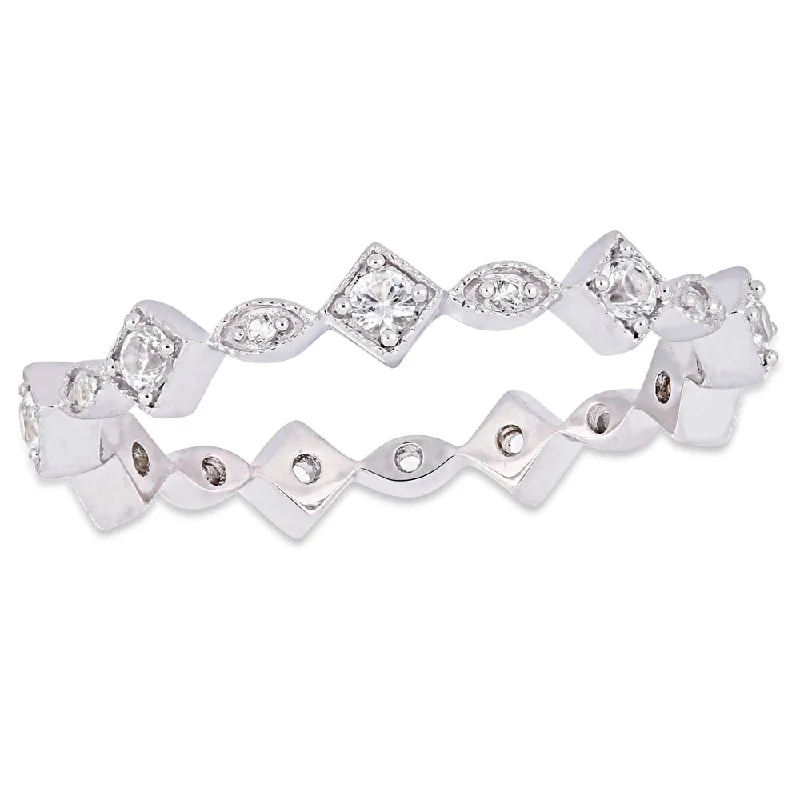 Miadora 10k White Gold Created White Sapphire Stackable Infinity Eternity Band