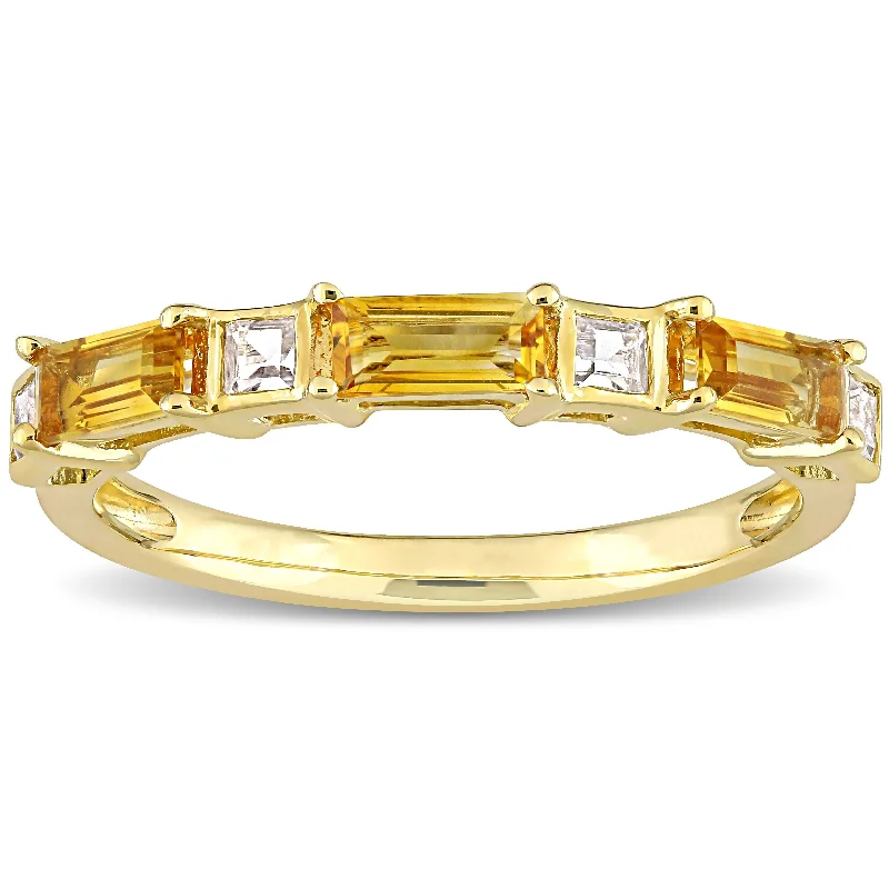 Miadora 10k Yellow Gold Baguette & Square Citrine & White Topaz Stackable Eternity Wedding Band Ring