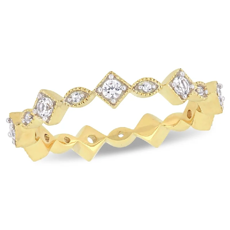 Miadora 10k Yellow Gold Created White Sapphire Stackable Infinity Eternity Band