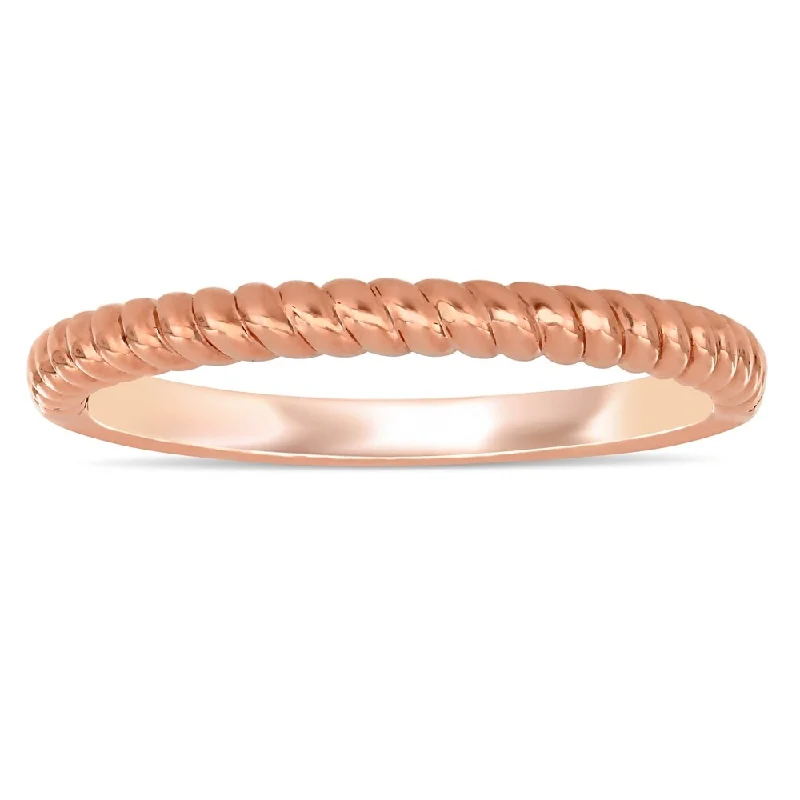 Miadora 14k Rose Gold Stackable Twist Design Wedding Ring