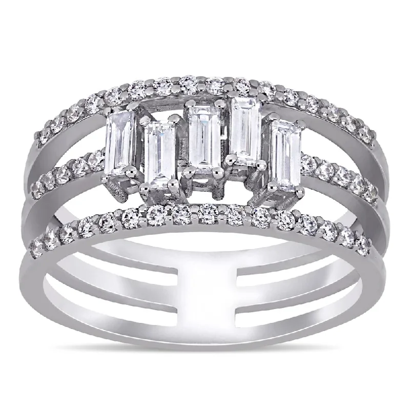 Miadora 14k White Gold 5/8ct TDW Baguette and Round-Cut 3-Row Geometric Anniversary Band ring