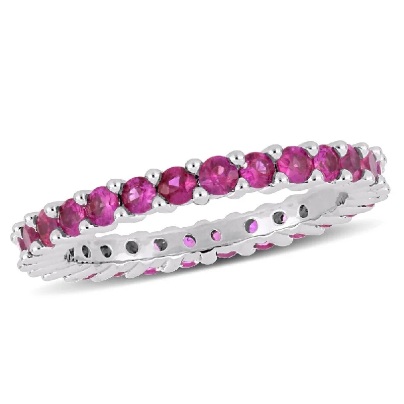 Miadora 14k White Gold Pink Sapphire Stackable Full-Eternity Band