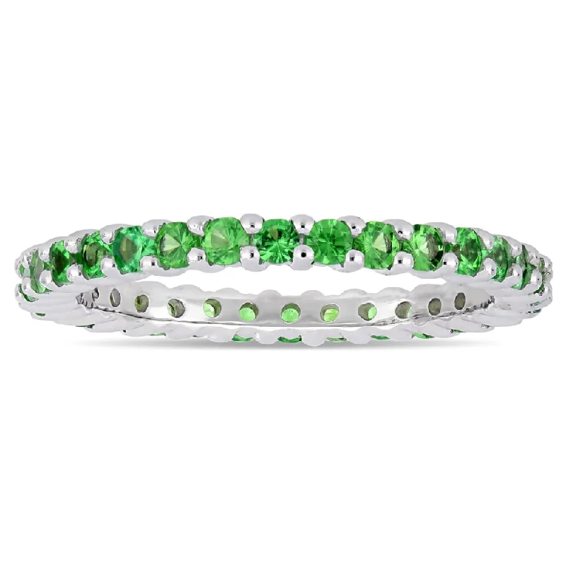 Miadora 14k White Gold Tsavorite Stackable Full-Eternity Band