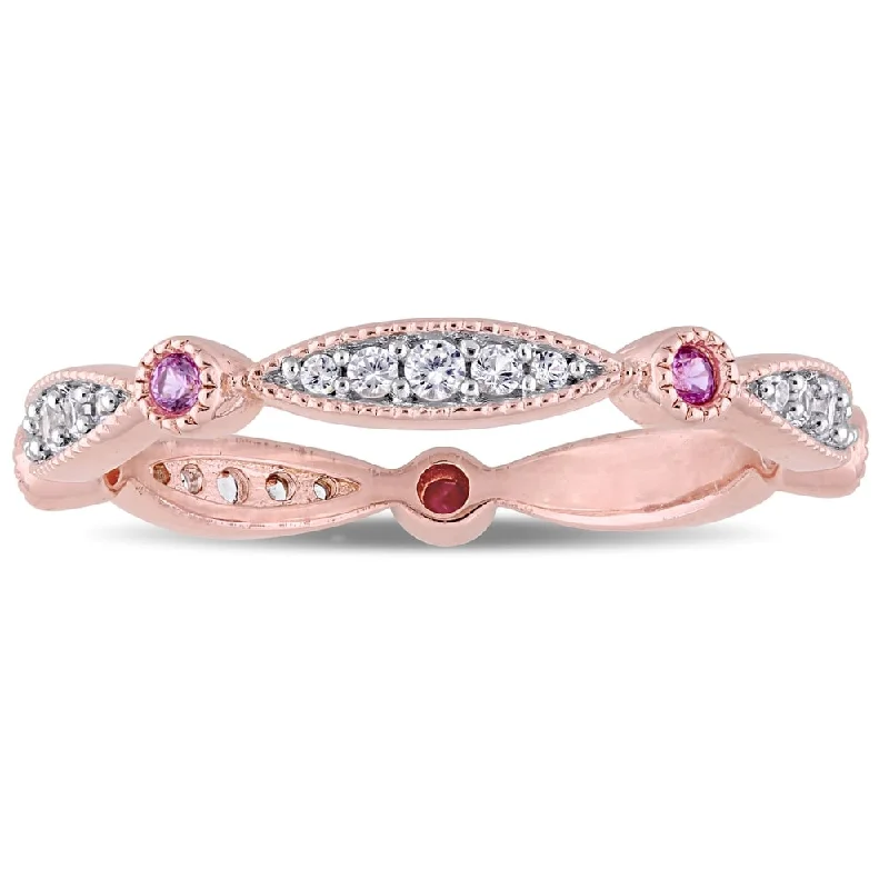 Miadora Rose Plated Sterling Silver Created Pink and Created White Sapphire Anniversary Band