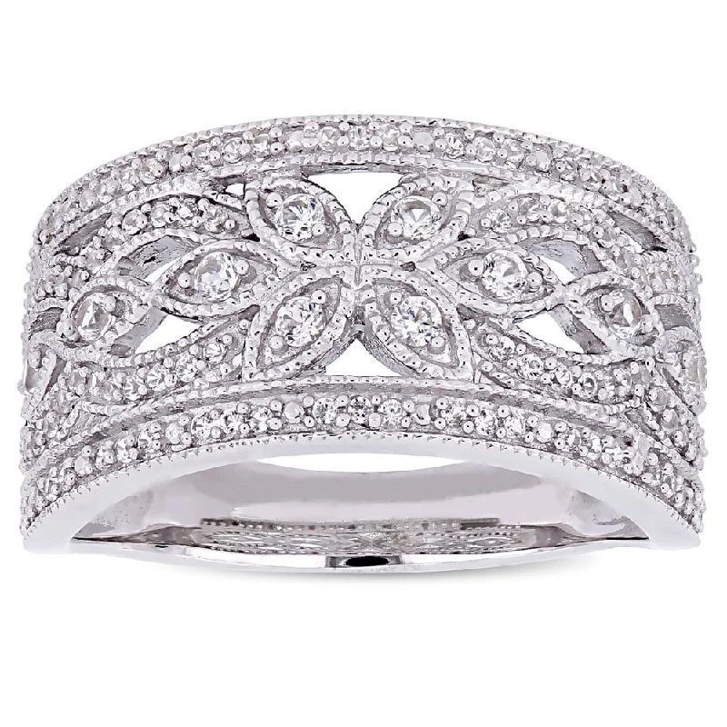 Miadora Signature Collection 10k White Gold Created White Sapphire Floral Infinity Anniversary Band