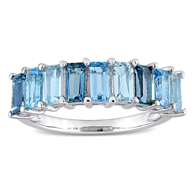 Miadora Sterling Silver Baguette-cut Blue Topaz Anniversary Wedding Band Ring