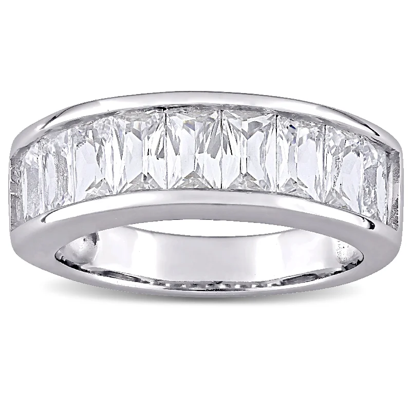 Miadora Sterling Silver Baguette-cut Created White Sapphire Anniversary Band Ring