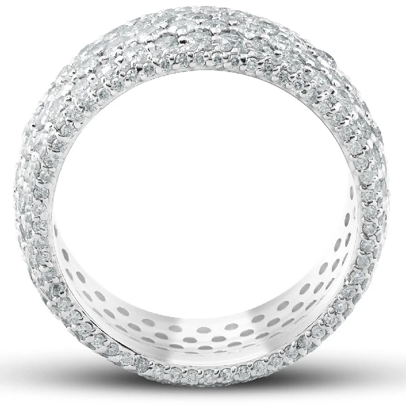 Pompeii3 14k White Gold 5 Ct TDW Diamond Mens 11mm Wide Pave Eternity Ring Wedding Band Bling