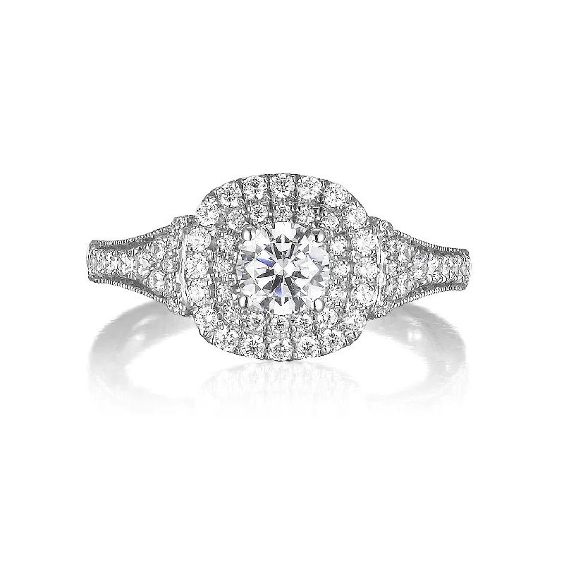 Round Diamond Double Halo Engagement Ring S201530A and Band S201530B