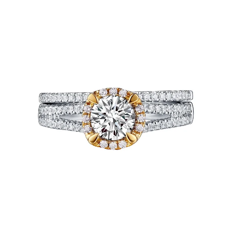 Two tone Round Diamond Engagement Ring S201620A and Band Set S201620B