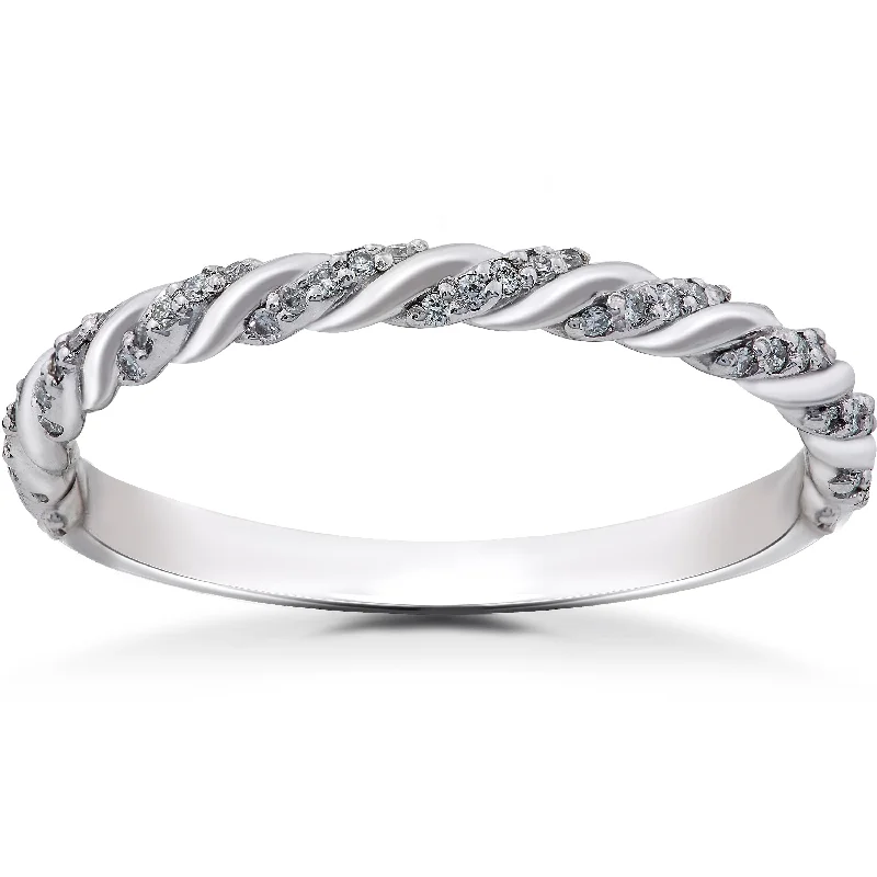 White 1/8 CTW Lab Grown Diamond Pavé Twisted Womens Wedding Ring