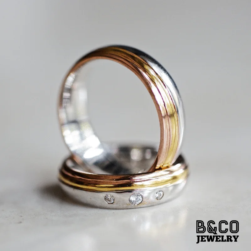 Bratislava Three Tone Wedding Rings