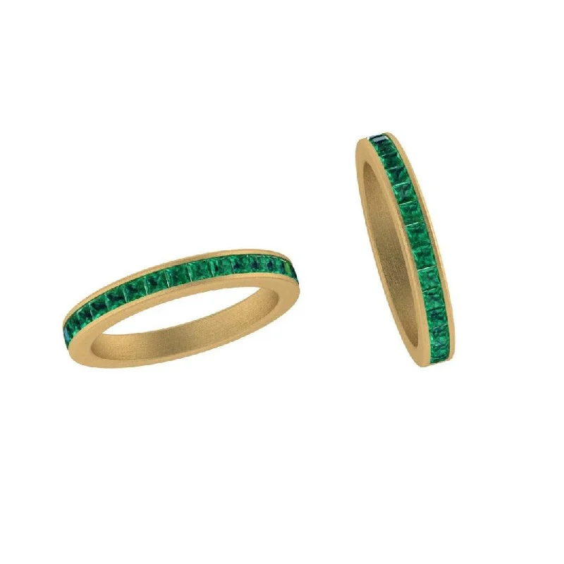 Channel Set Square Emerald Semi Eternity Band