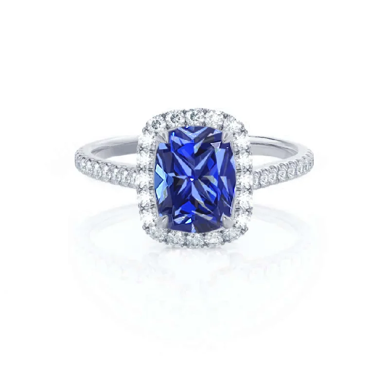 DARLEY - Ready to Ship 3.04ct Chatham® Blue Sapphire Elongated Cushion Micro Pavé 950 Platinum Halo