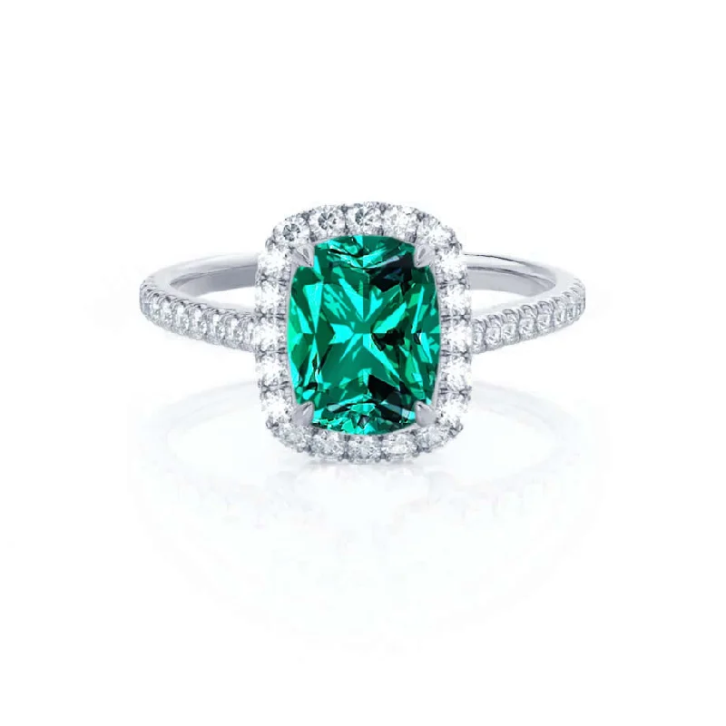 DARLEY - Ready to Ship 1.32ct Chatham® Emerald Elongated Cushion Micro Pavé 950 Platinum Halo