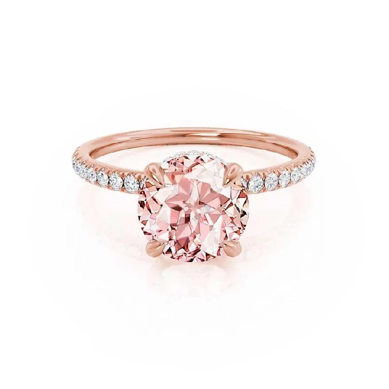 LIVELY - 2.70ct Ready to Ship Chatham® Round Champagne Sapphire 18k Rose Gold Petite Hidden Halo Pavé Shoulder Set Ring