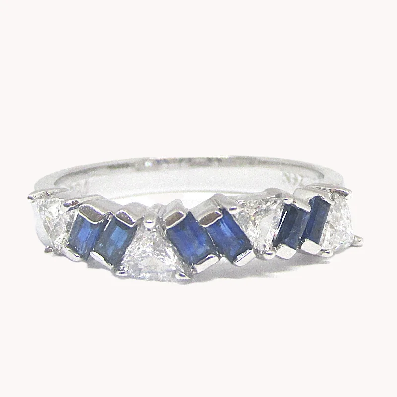 Mixed Shape Triangle and Emerald Cut Sapphire Semi Eternity Band