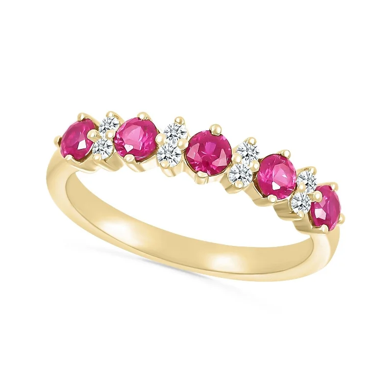 Ruby and White Sapphire Half Eternity Ring