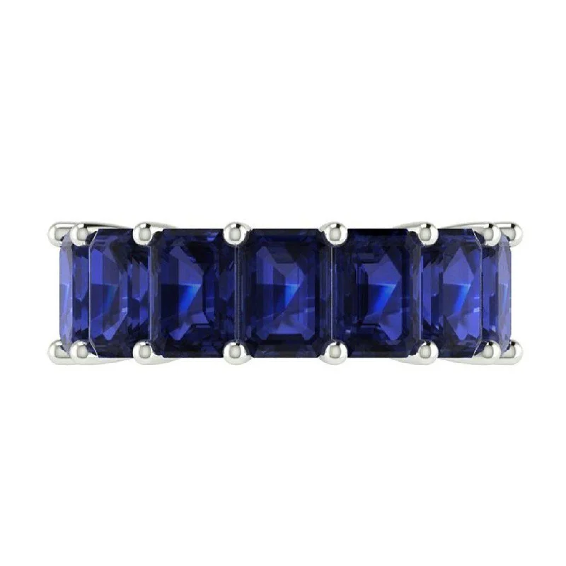 Blue Sapphire Eternity Ring Band 14K White Gold